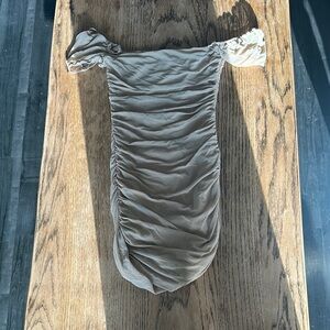 Princess Polly Ruched Off-Shoulder Dress in Taupe